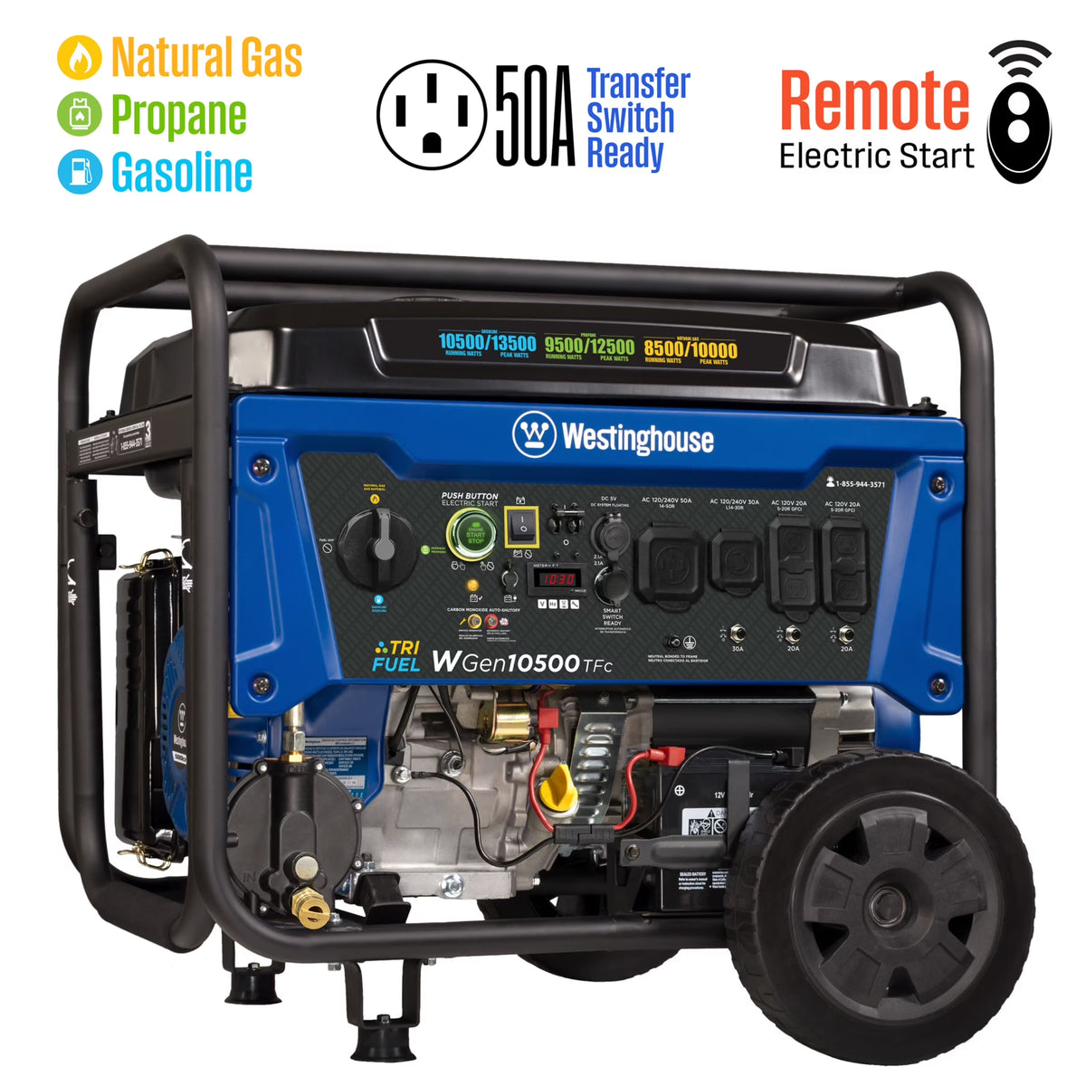 Tri-Fuel Power Generator 13500 Peak Watt Remote Electric Start